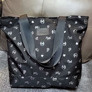 Victoria's Secret PINK Logo Graphic Large Gym Beach Tote Bag Black